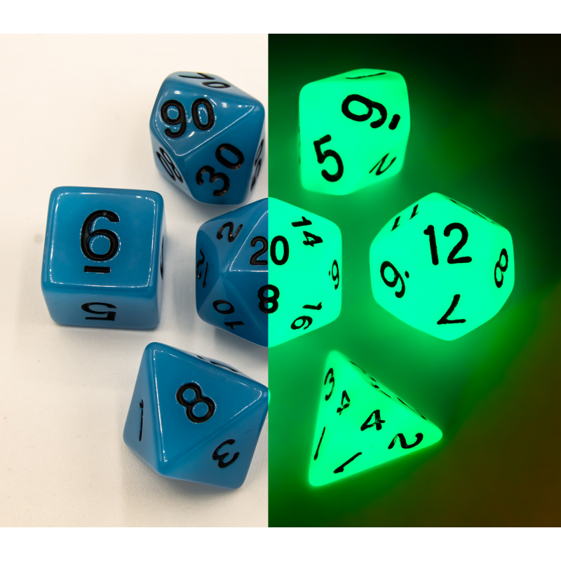 CHC - Set of 7 Fusion Glow In Dark Polyhedral Dice with Numbers