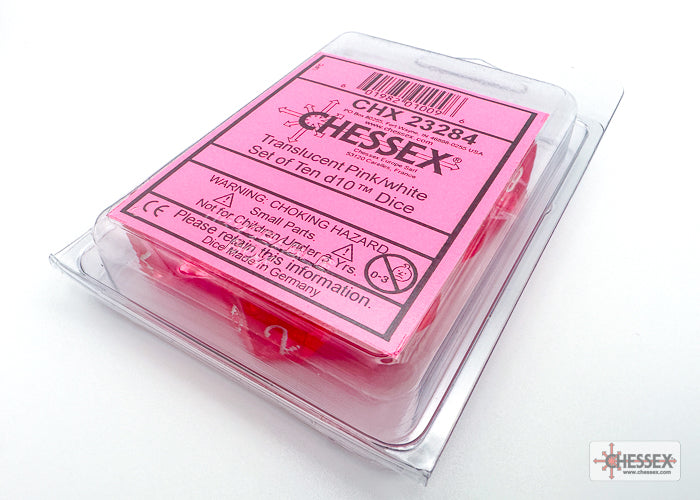 CHESSEX: Opaque - Pink/White (SET OF TEN D10S)