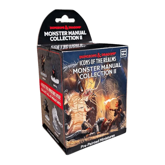 The image portrays a blind box for randomized pre-painted miniature representing a monster from the monster Manual collection from D&D. 