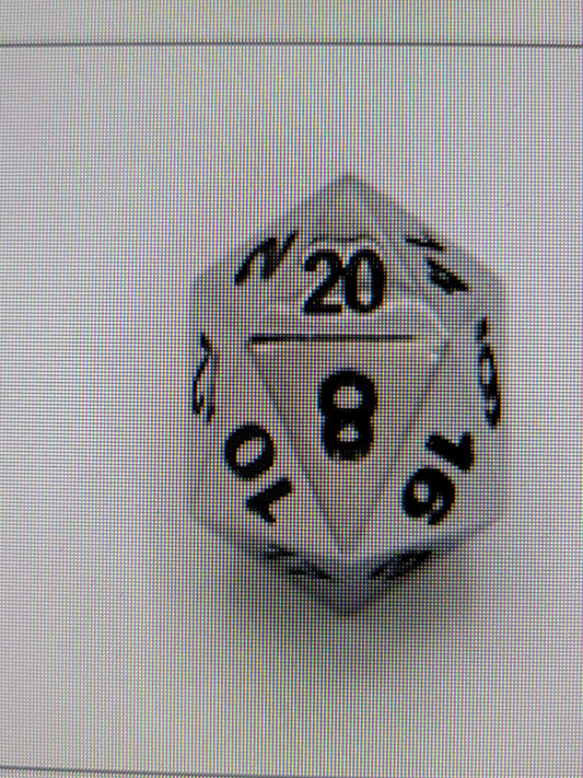 Single Metal D20 - Shiny Silver with Black numbers