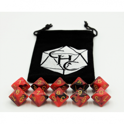 Set of 10 D10's Fusion Dice with Gold Numbers