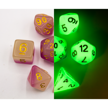 CHC - Set of 7 Fusion Glow In Dark Polyhedral Dice with Numbers