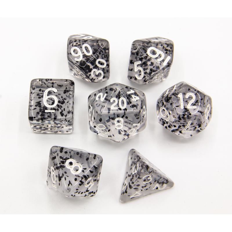 Set of 7 Glitter Polyhedral Dice with Colored Numbers