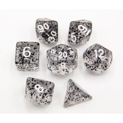 Set of 7 Glitter Polyhedral Dice with Colored Numbers