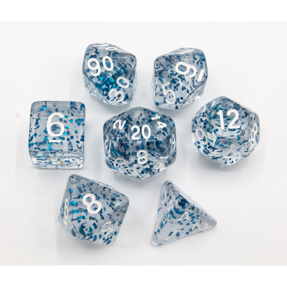 Set of 7 Glitter Polyhedral Dice with Colored Numbers