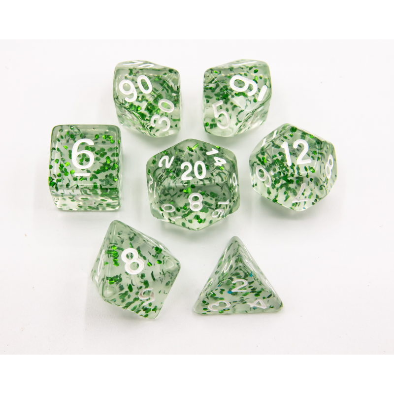 Set of 7 Glitter Polyhedral Dice with Colored Numbers