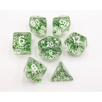 Set of 7 Glitter Polyhedral Dice with Colored Numbers
