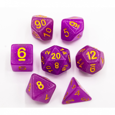 Purple Set of 7 Jelly Polyhedral Dice with Gold Numbers