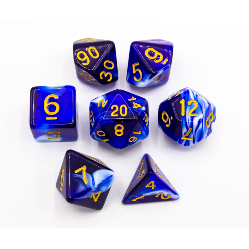 CHC Set of 7 Milky Polyhedral Dice with Numbers