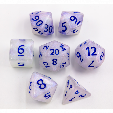 Set of 7 Glitter Polyhedral Dice with Colored Numbers