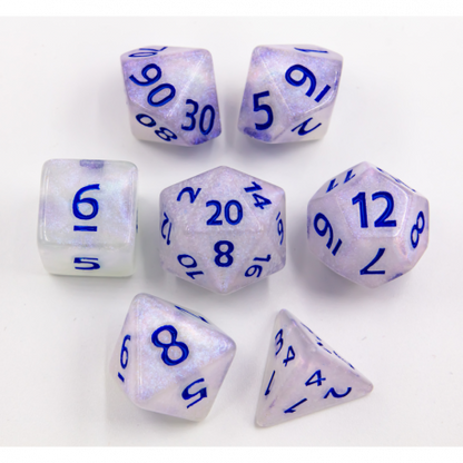 Set of 7 Glitter Polyhedral Dice with Colored Numbers