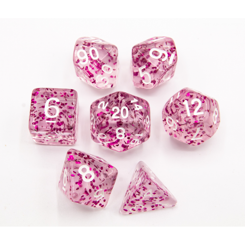 Set of 7 Glitter Polyhedral Dice with Colored Numbers