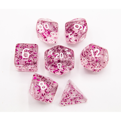 Set of 7 Glitter Polyhedral Dice with Colored Numbers