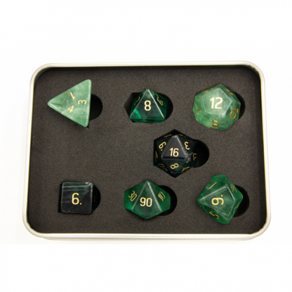 Set of 7 Gemstone Polyhedral Dice with Gold Numbers