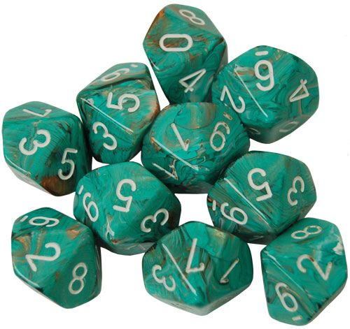 Dice Menagerie 10: Poly D10 Marble Oxi Copper/White (10)