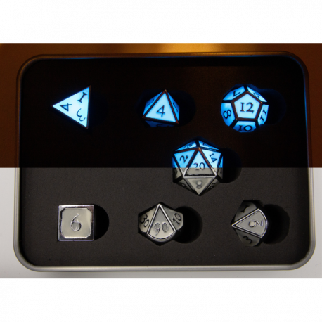 GLOW-In-the-Dark Set of 7 Metal Polyhedral Dice