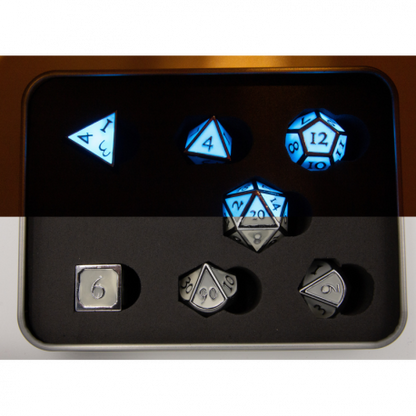 GLOW-In-the-Dark Set of 7 Metal Polyhedral Dice