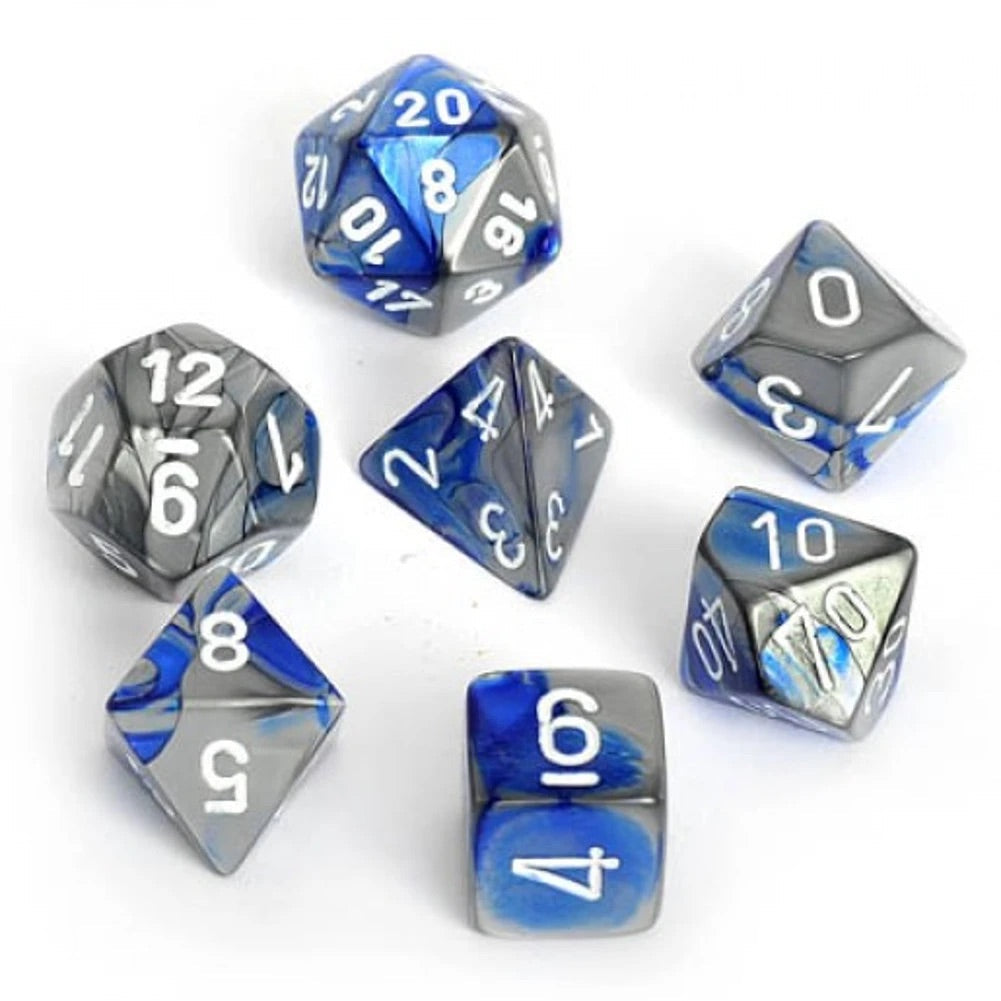 Gemini® Blue-Steel/white Polyhedral 7 Dice Set